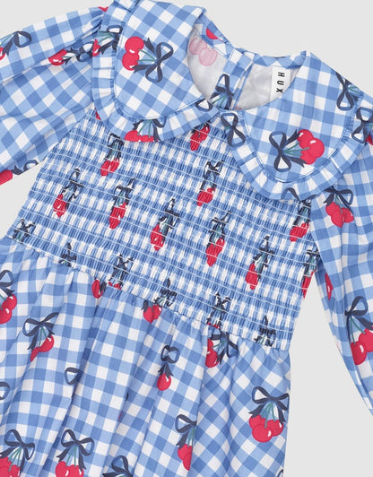 Cherry Gingham Shirred Dress