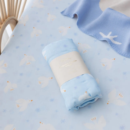 Organic Muslin Wrap Swaddle - Blue Doves