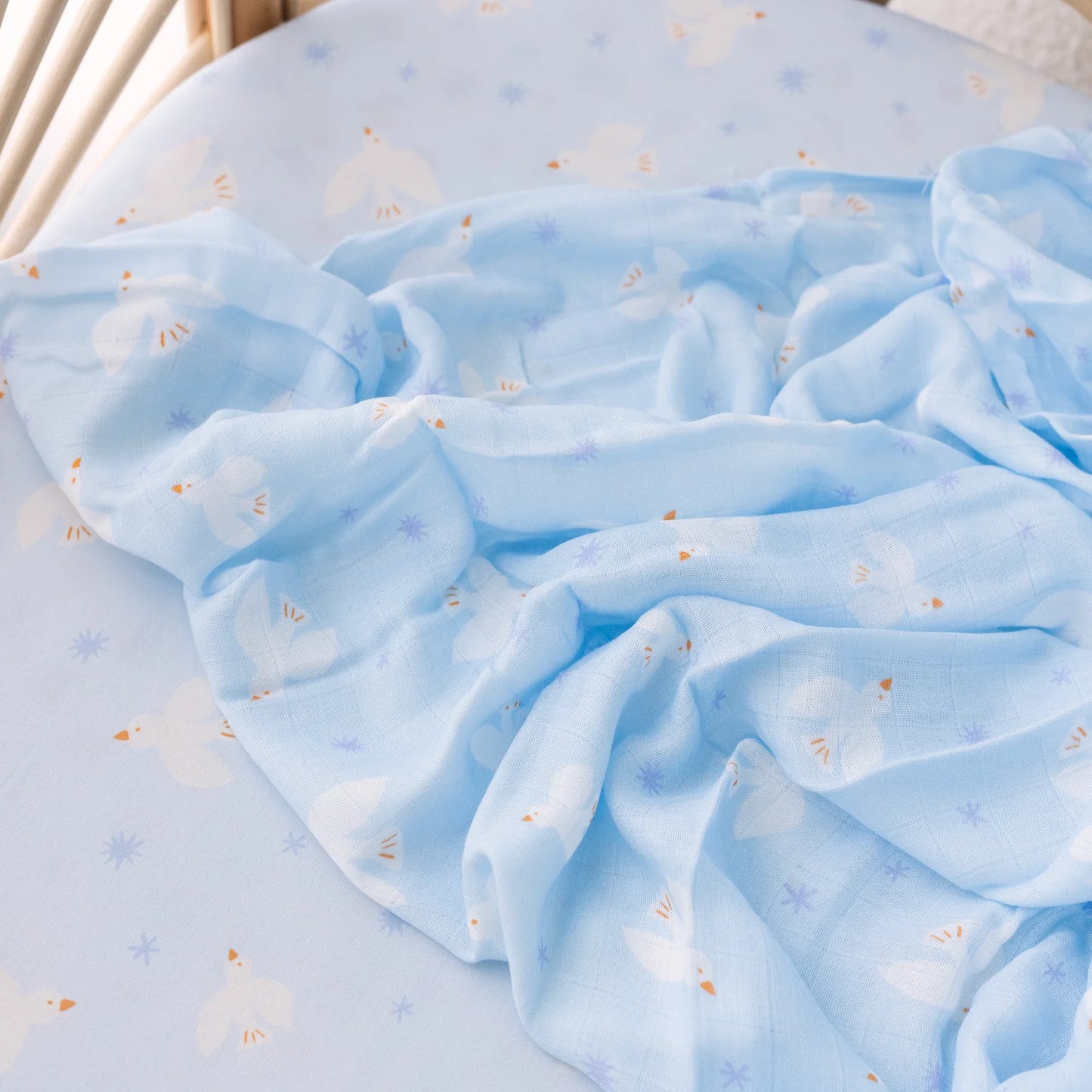 Organic Muslin Wrap Swaddle - Blue Doves