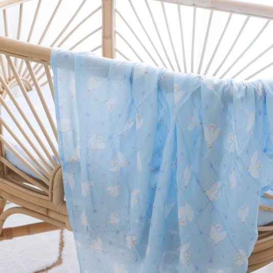 Organic Muslin Wrap Swaddle - Blue Doves