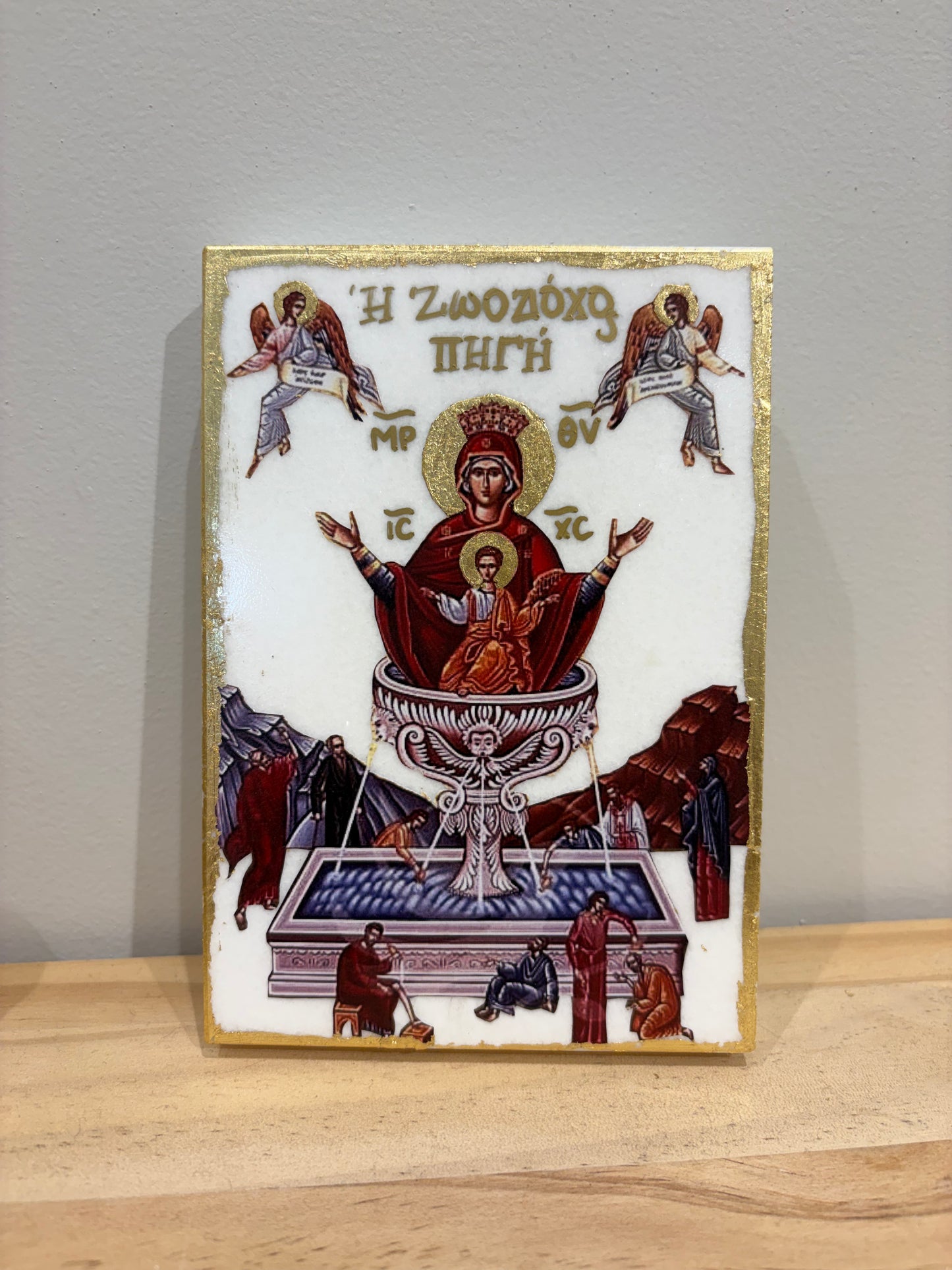 Theotokos of the Life Giving Spring – White Marble