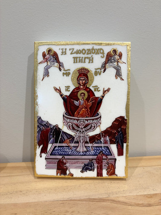 Theotokos of the Life Giving Spring – White Marble