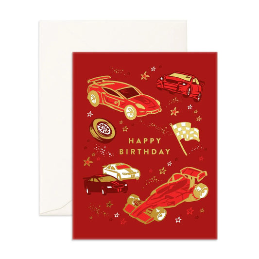 Red Cars Happy Birthday Greeting Card