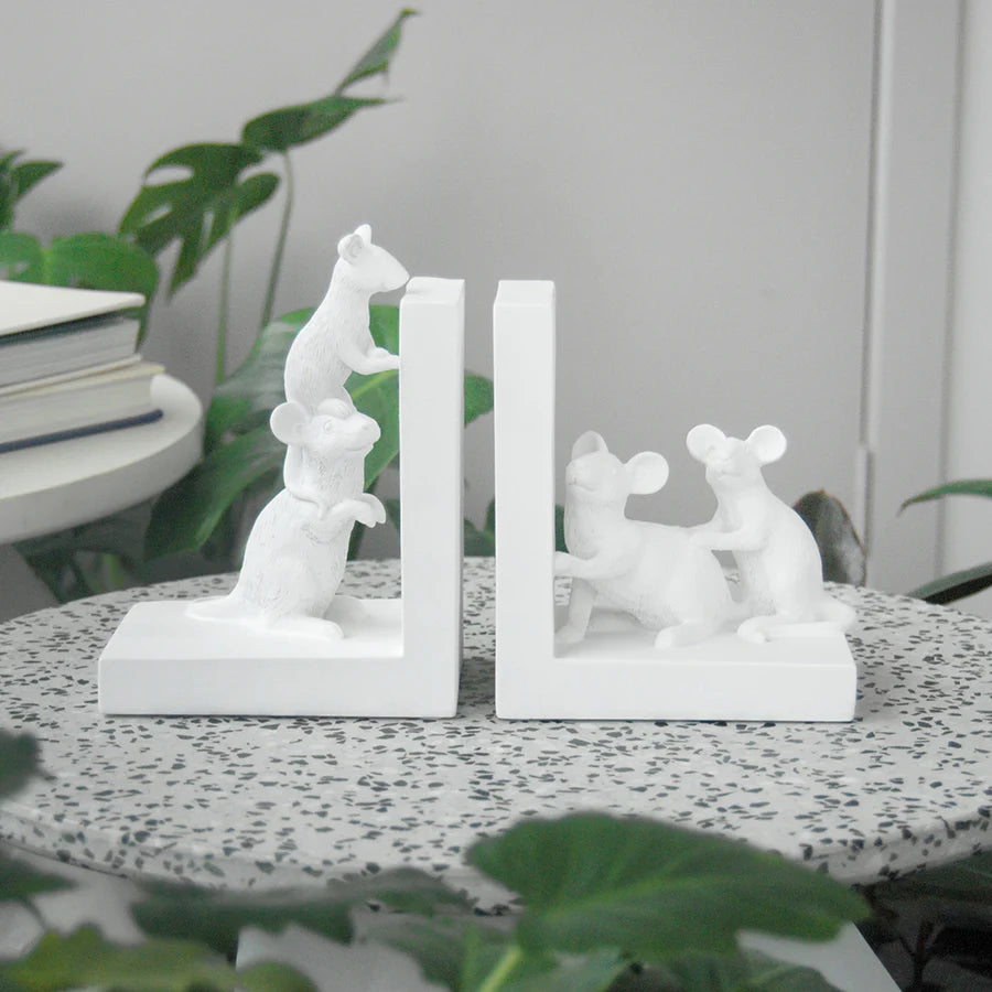 Mouse Bookends Set - White