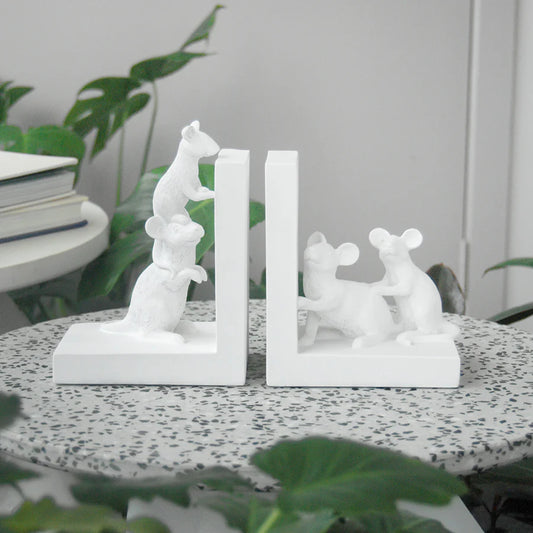 Mouse Bookends Set - White