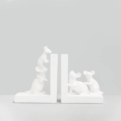 Mouse Bookends Set - White