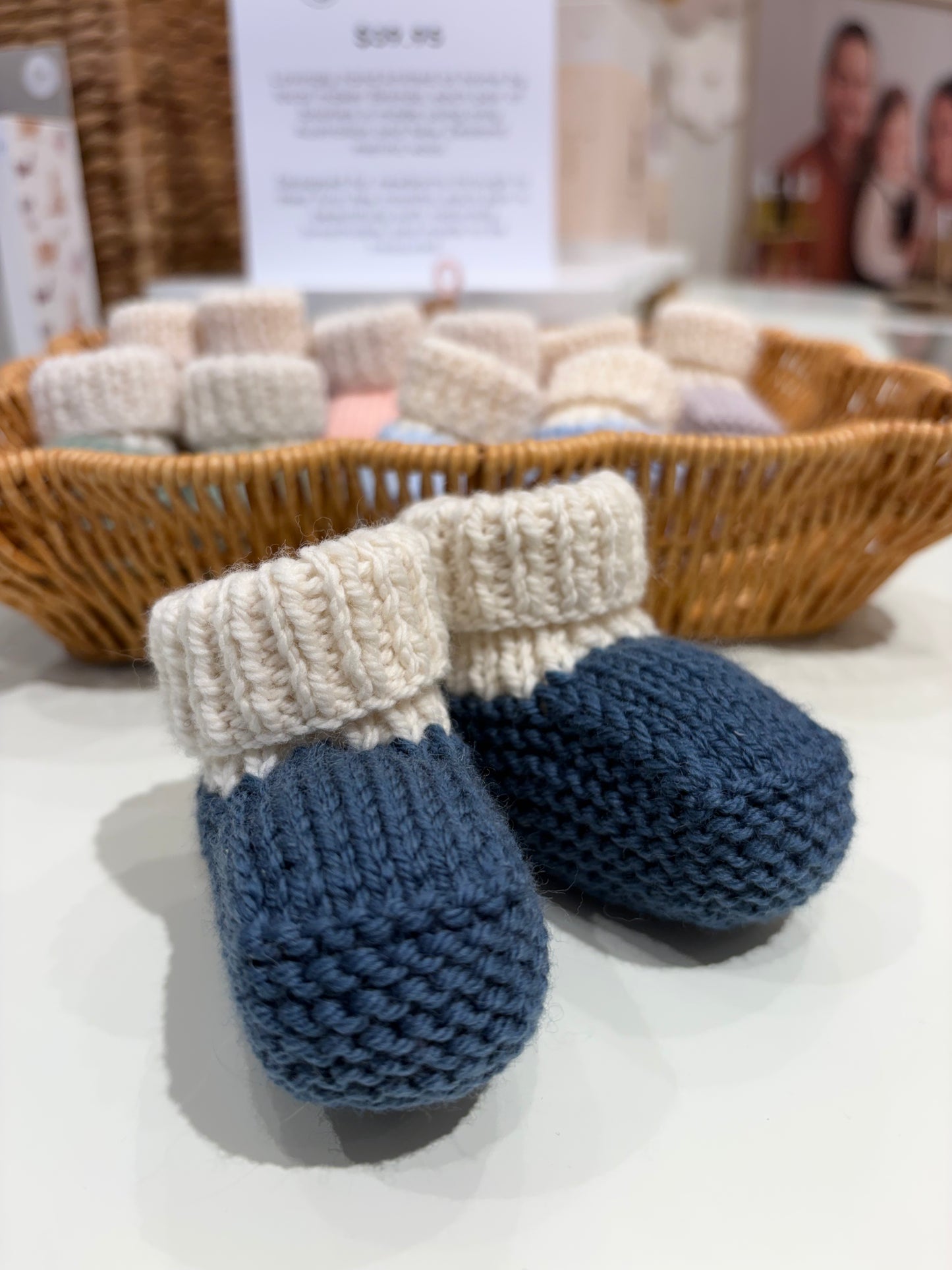 Locally Hand Knitted Aus/NZ Merino Booties - Dark Blue