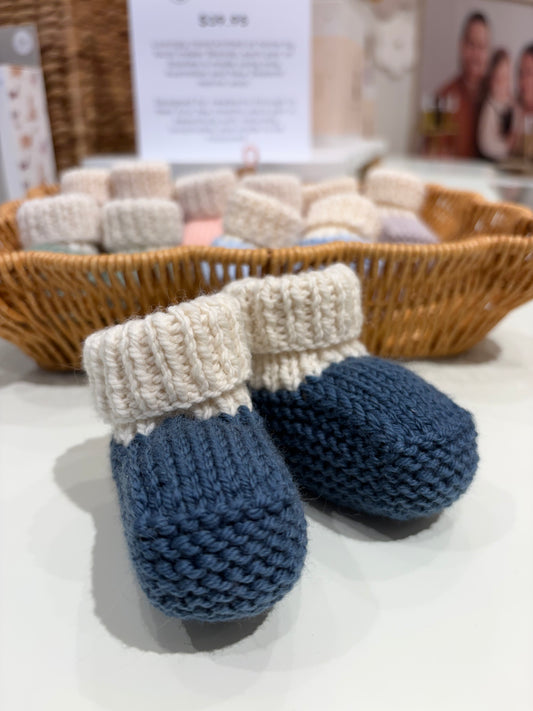 Locally Hand Knitted Aus/NZ Merino Booties - Dark Blue