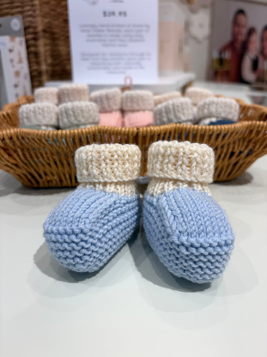 Locally Hand Knitted Aus/NZ Merino Booties - Baby Blue