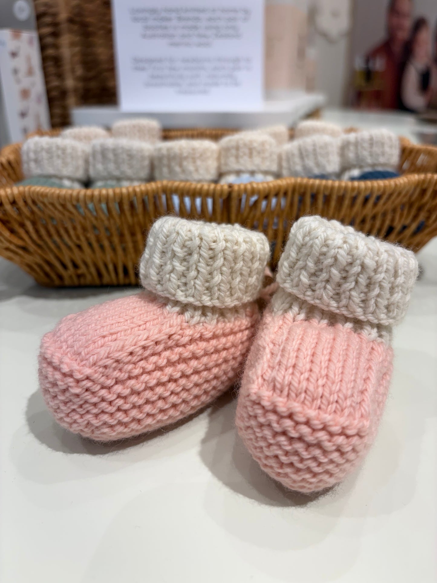 Locally Hand Knitted Aus/NZ Merino Booties - Baby Pink
