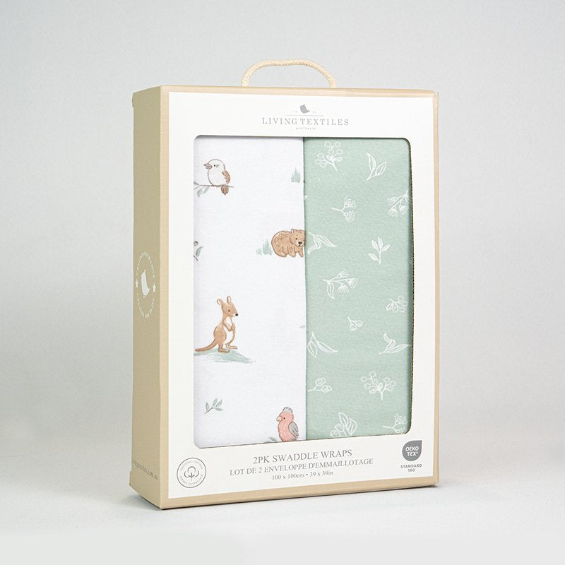 Organic Cotton Swaddle Wraps 2pk - Australiana