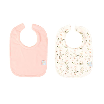 Roll Neck Bibs 2pk - Pink Flower
