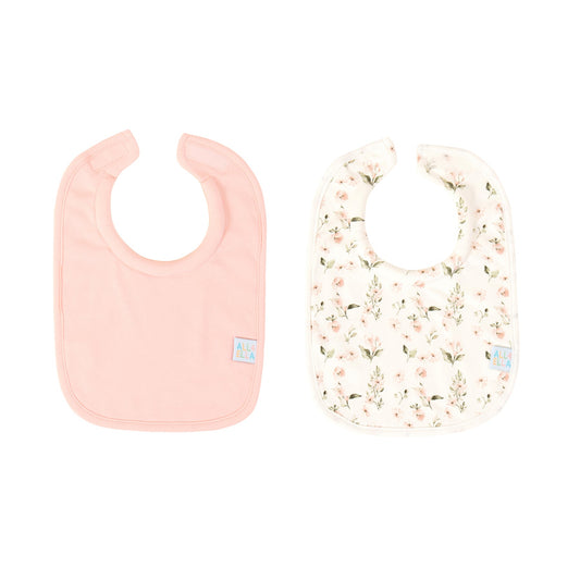 Roll Neck Bibs 2pk - Pink Flower