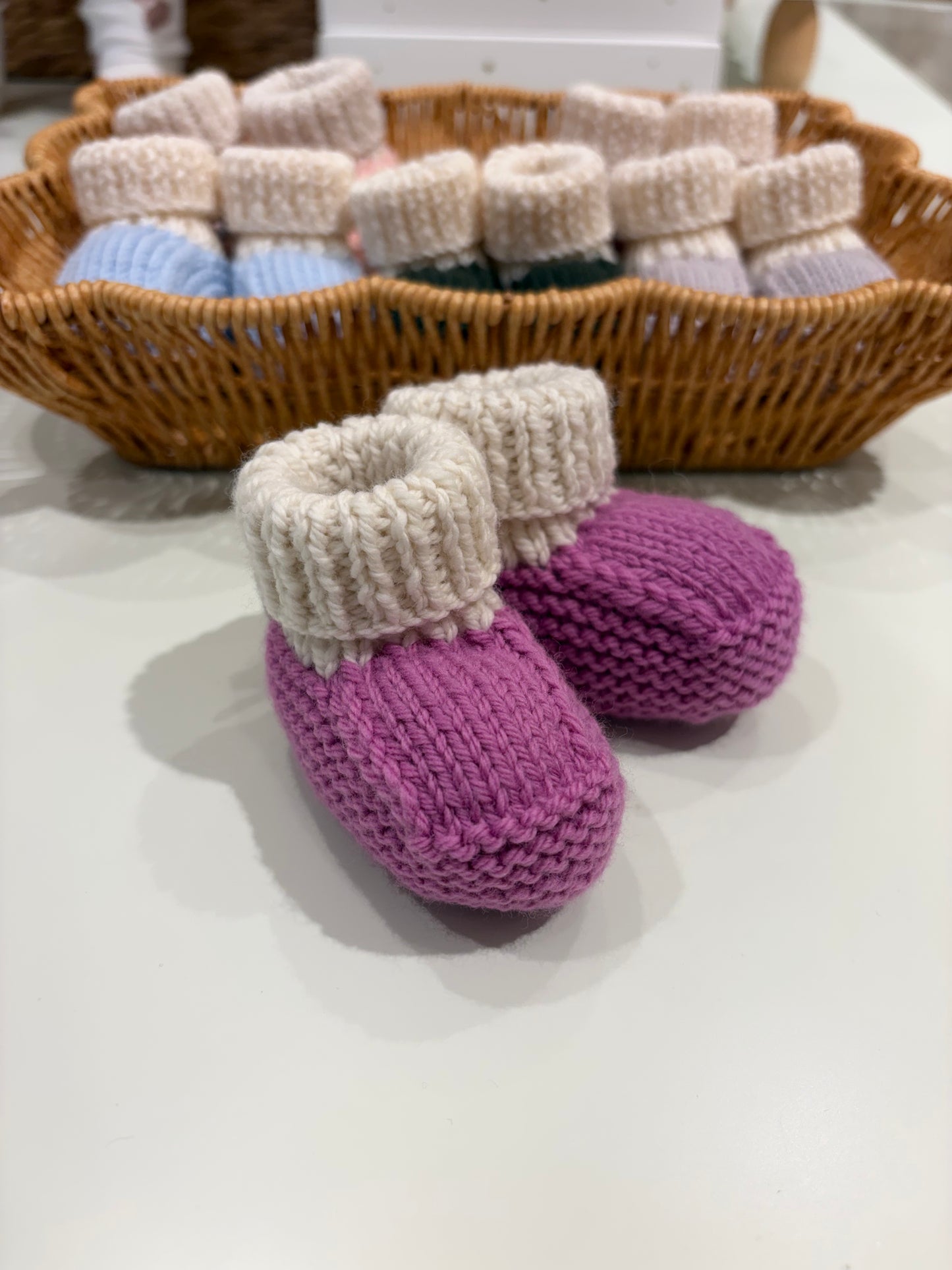 Locally Hand Knitted Aus/NZ Merino Booties - Fuchsia