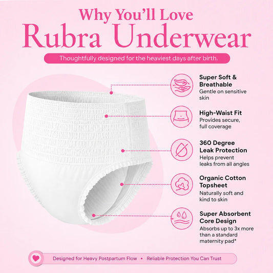 Rubra® Disposable Absorbent Postpartum Underwear With Organic Cotton 10pk