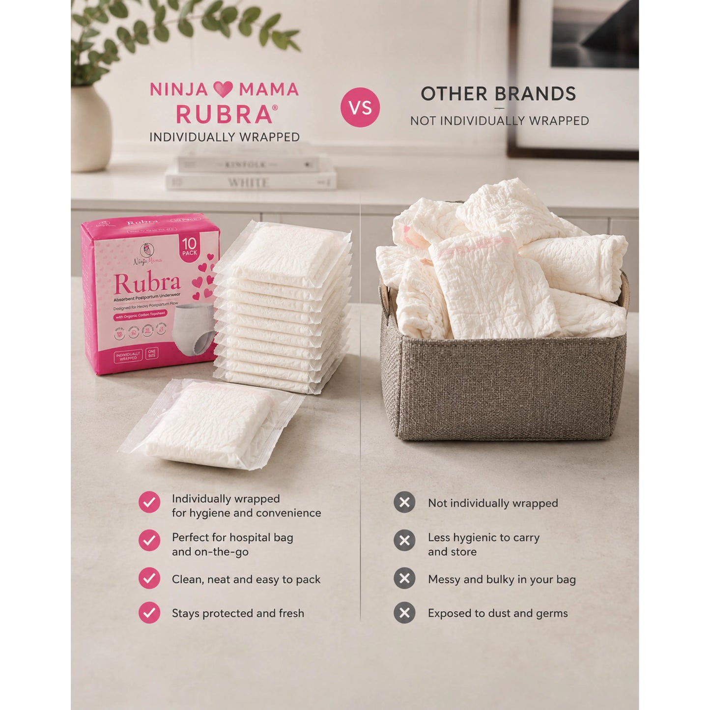 Rubra® Disposable Absorbent Postpartum Underwear With Organic Cotton 10pk