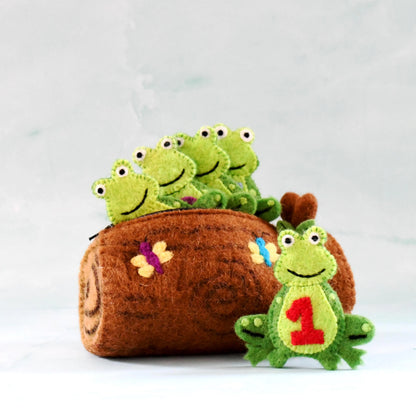 Five Little Speckled Frogs & Log Bag Finger Puppet Set