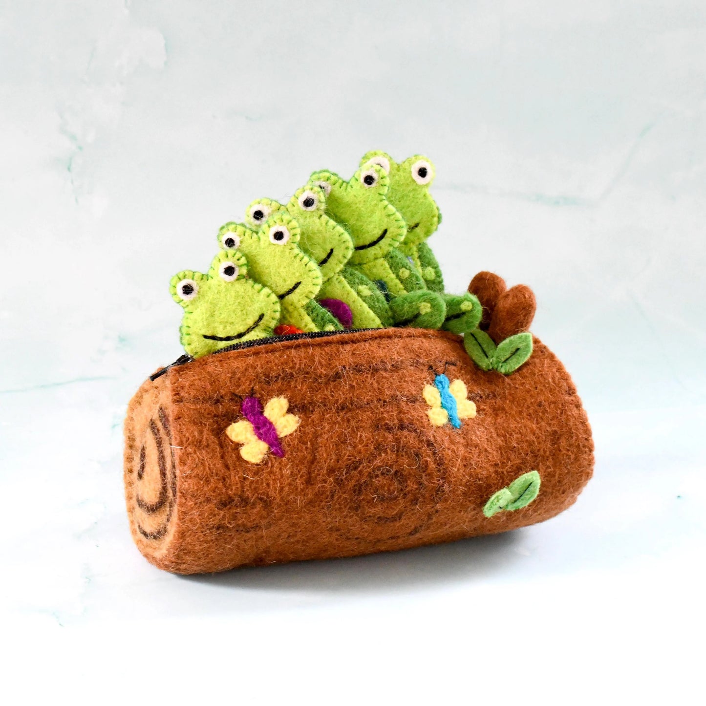 Five Little Speckled Frogs & Log Bag Finger Puppet Set