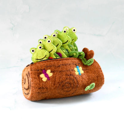 Five Little Speckled Frogs & Log Bag Finger Puppet Set