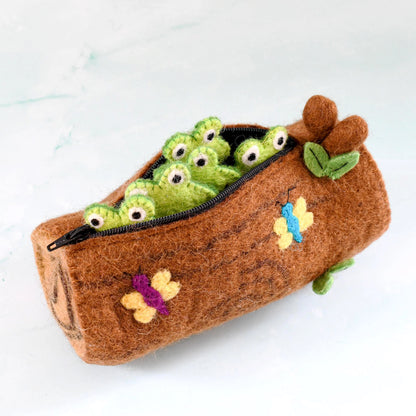 Five Little Speckled Frogs & Log Bag Finger Puppet Set