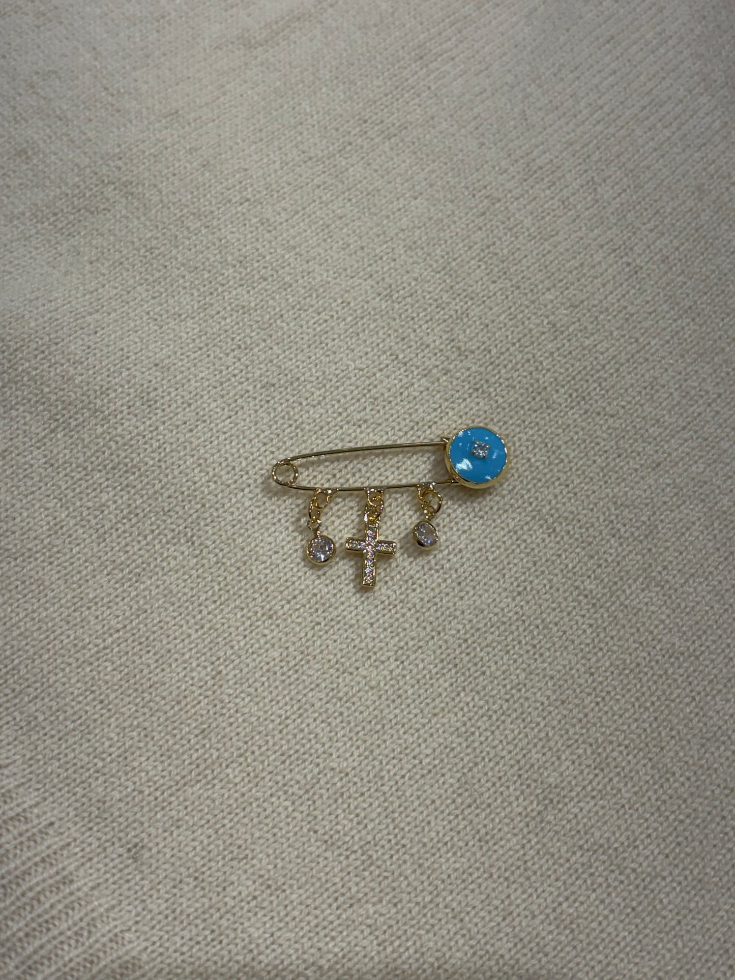 Baby Protection Baby Blue/Gold Cross Pin