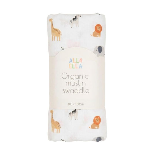 Organic Cotton Muslin Swaddle - Wild Animals