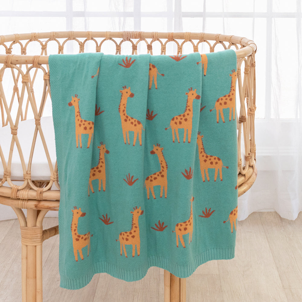 Cotton Blanket - Green Giraffe