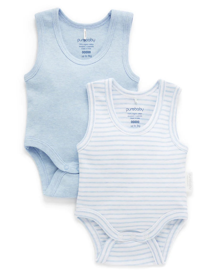 Rib Singlet Bodysuit 2pk - Pale Blue