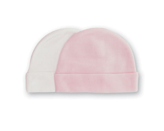 Newborn Bamboo Caps 2pk - Pink/White