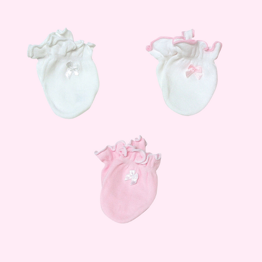 Preemie Mittens 3pk - Pink/White