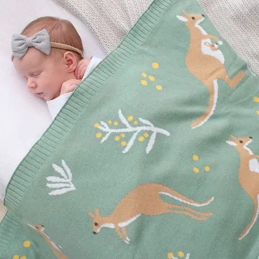 Cotton Blanket - Green Kangaroo